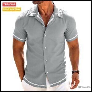 Men's Casual Button Down Shirt Lightweight Linen Blend Short Sleeve Beach